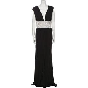 Naeem Khan Plunge Neckline Long Dress - 6 - Black/White